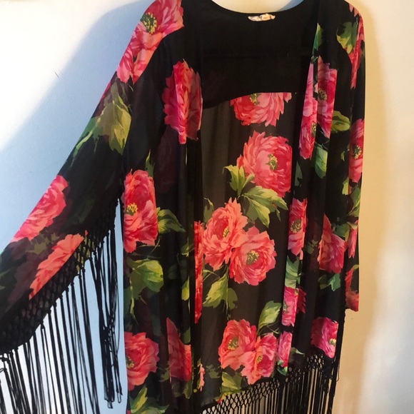 Floral Fringe Coverup / Kimono - Picture 1 of 5